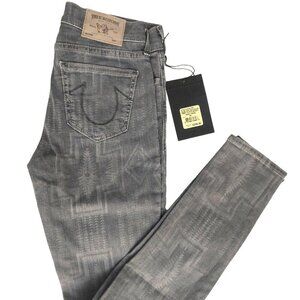 True Religion Brand Jeans Abbey Super Skinny Kewa Cross Gray Denim Size 26 $228